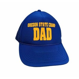 Vintage Oregon State Champ Dad Trucker Hat Royal Blue Yellow Snapback 1970s 80s